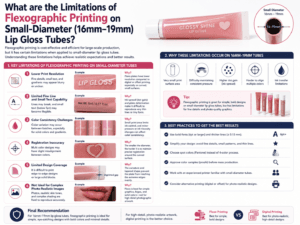 What are the limitations of flexographic printing on small-diameter (16mm-19mm) lip gloss tubes