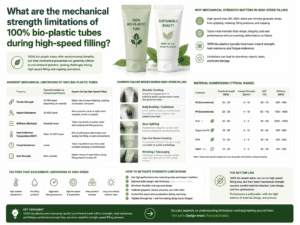 What are the mechanical strength limitations of 100% bio-plastic tubes during high-speed filling