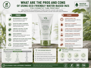What are the pros and cons of using eco-friendly water-based inks for cosmetic tube printing