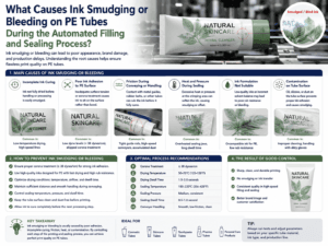 What causes ink smudging or bleeding on PE tubes during the automated filling and sealing process?