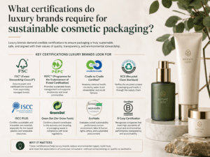 What certifications do luxury brands require for sustainable cosmetic packaging?