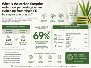 What is the carbon footprint reduction percentage when switching from virgin PE to sugarcane plastic