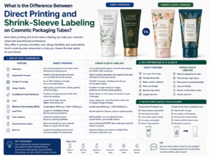 What is the difference between direct printing and shrink-sleeve labeling on cosmetic packaging tubes?