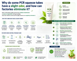 Why do some PCR squeeze tubes have a slight odor, and how can factories eliminate it