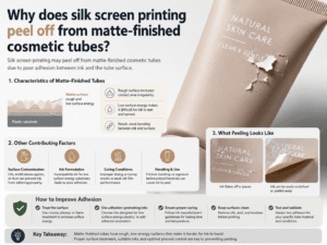 Why does silk screen printing peel off from matte-finished cosmetic tubes?