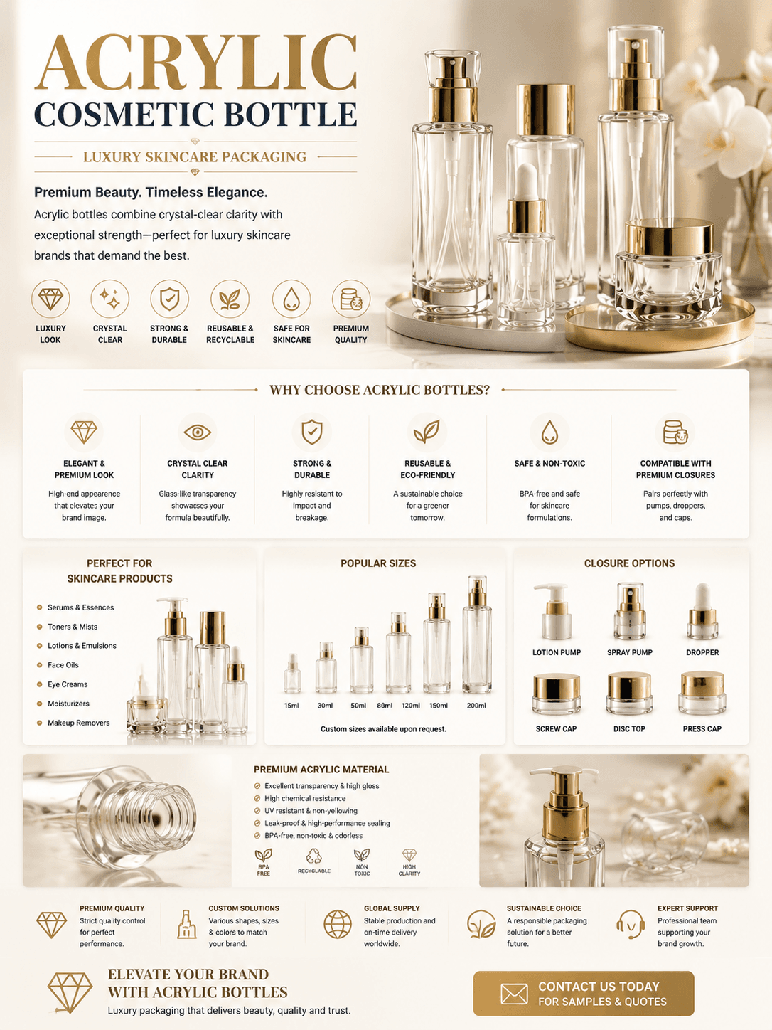Acrylic cosmetic bottle luxury skincare packaging
