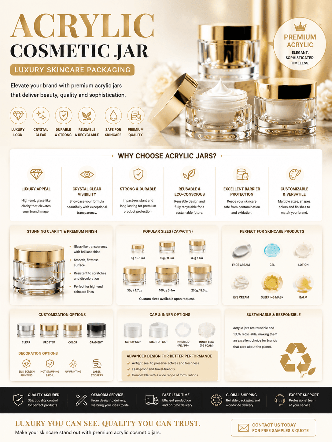 Acrylic cosmetic jar luxury skincare packaging