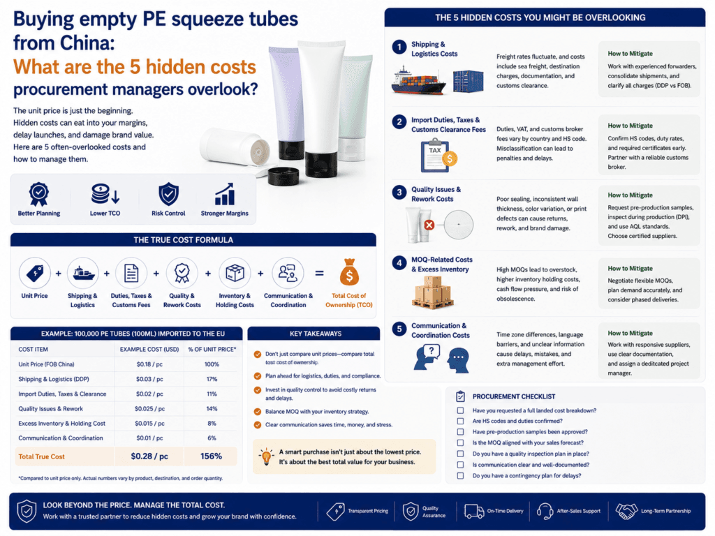 Buying empty PE squeeze tubes from China: What are the 5 hidden costs procurement managers overlook? 1 Buying empty PE squeeze tubes from China: What are the 5 hidden costs procurement managers overlook?