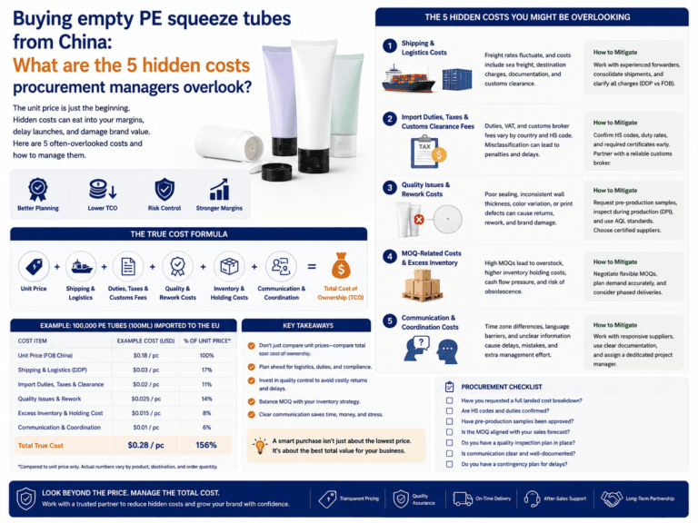 Buying empty PE squeeze tubes from China: What are the 5 hidden costs procurement managers overlook? 3 Buying empty PE squeeze tubes from China: What are the 5 hidden costs procurement managers overlook?