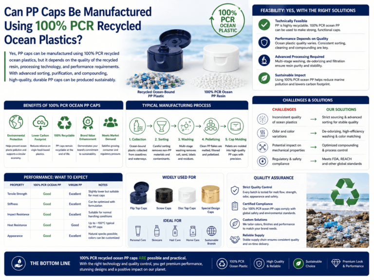 Can PP caps be manufactured using 100% PCR recycled ocean plastics? 3 Can PP caps be manufactured using 100% PCR recycled ocean plastics?