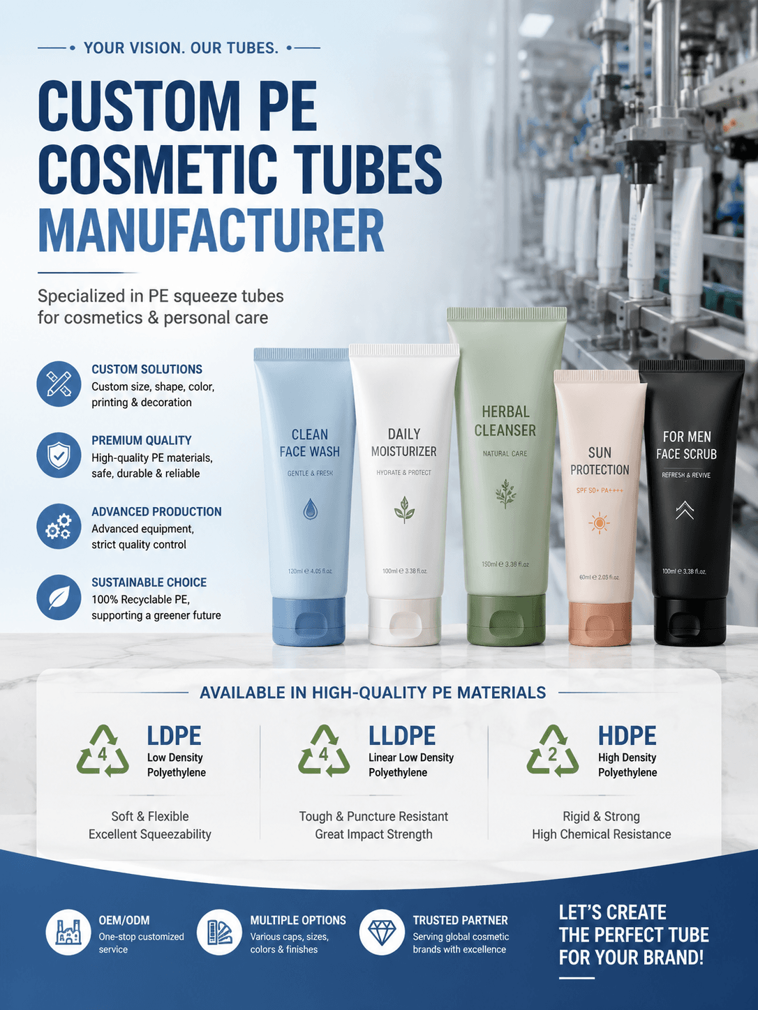 PE Cosmetic Tubes Manufacturer 1 Custom PE cosmetic tubes manufacturer producing LDPE LLDPE HDPE squeeze tubes