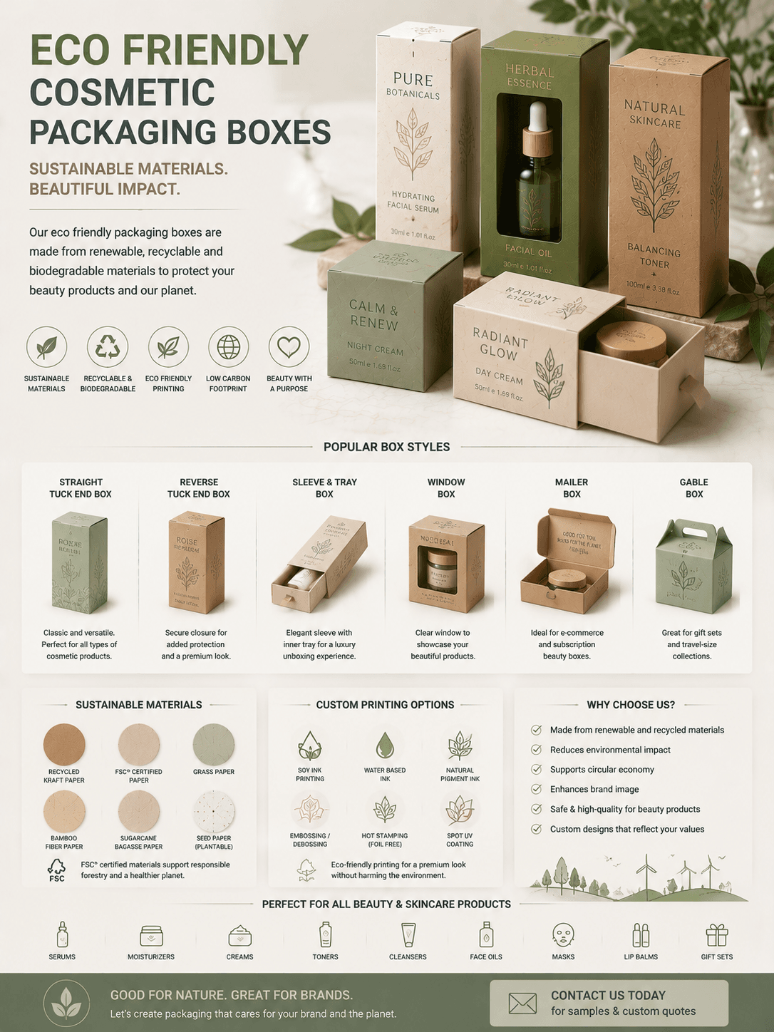Eco friendly cosmetic packaging boxes made from sustainable materials