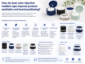 How do dual-color injection molded caps improve product aesthetics and brand positioning?