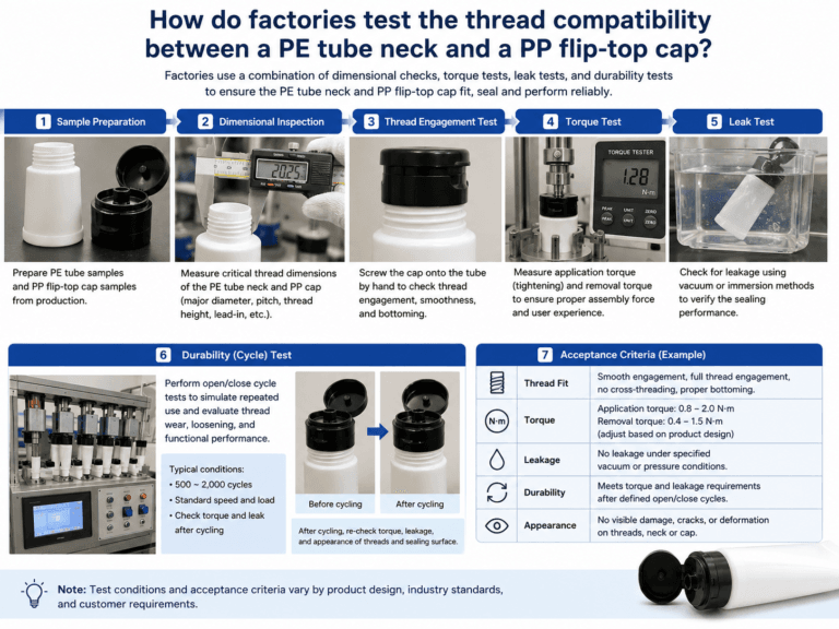 How do factories test the thread compatibility between a PE tube neck and a PP flip-top cap? 10 How do factories test the thread compatibility between a PE tube neck and a PP flip-top cap?