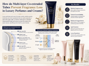 How do multi-layer co-extruded tubes prevent fragrance loss in luxury perfumes and creams?