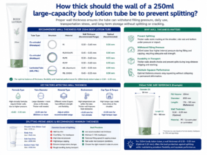 How thick should the wall of a 250ml large-capacity body lotion tube be to prevent splitting?