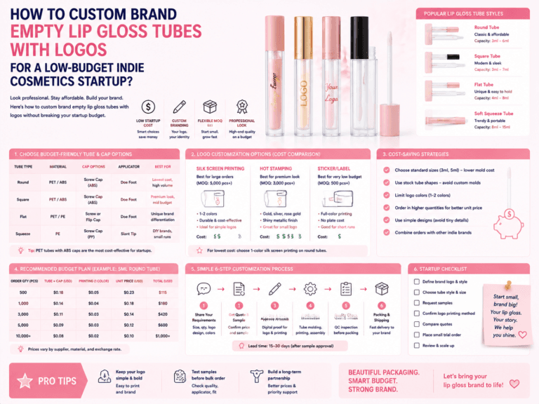 How to custom brand empty lip gloss tubes with logos for a low-budget indie cosmetics startup? 1 How to custom brand empty lip gloss tubes with logos for a low-budget indie cosmetics startup?