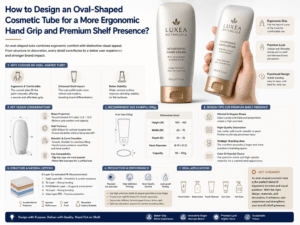 How to design an oval-shaped cosmetic tube for a more ergonomic hand grip and premium shelf presence?