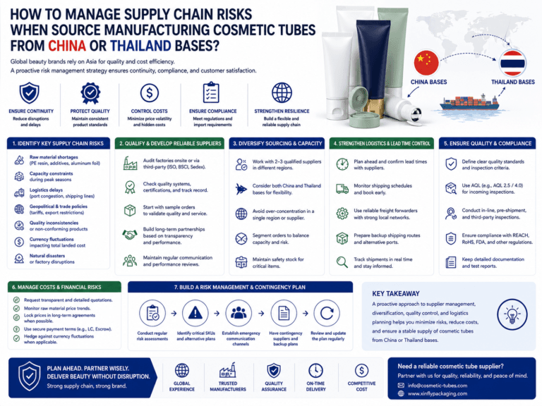 How to manage supply chain risks when source manufacturing cosmetic tubes from China or Thailand bases? 4 How to manage supply chain risks when source manufacturing cosmetic tubes from China or Thailand bases?