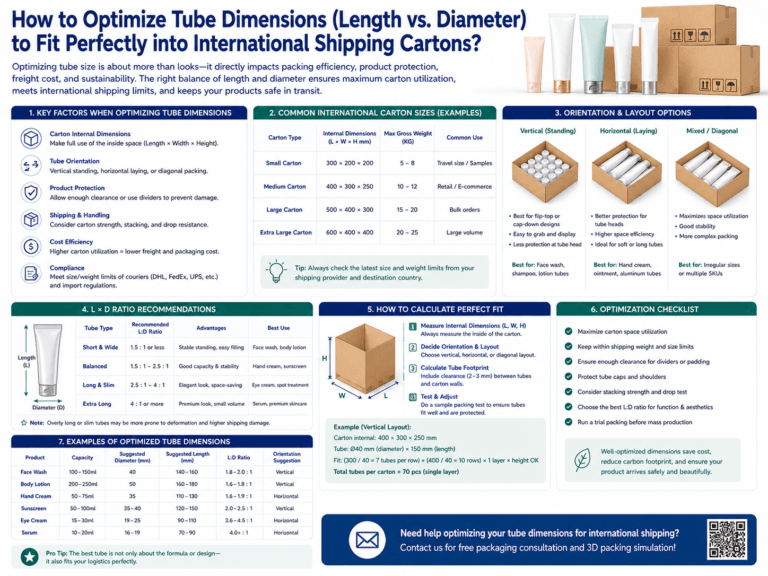 How to optimize tube dimensions (length vs. diameter) to fit perfectly into international shipping cartons? 3 How to optimize tube dimensions (length vs. diameter) to fit perfectly into international shipping cartons?