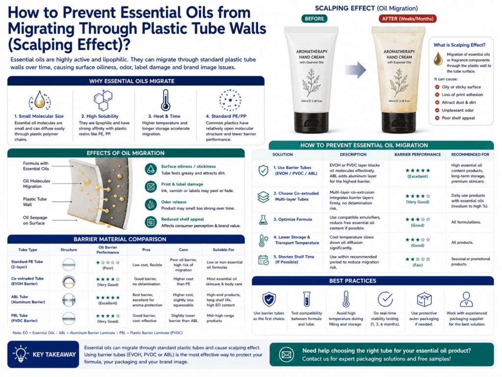 How to prevent essential oils from migrating through plastic tube walls (scalping effect)? 1 How to prevent essential oils from migrating through plastic tube walls (scalping effect)?
