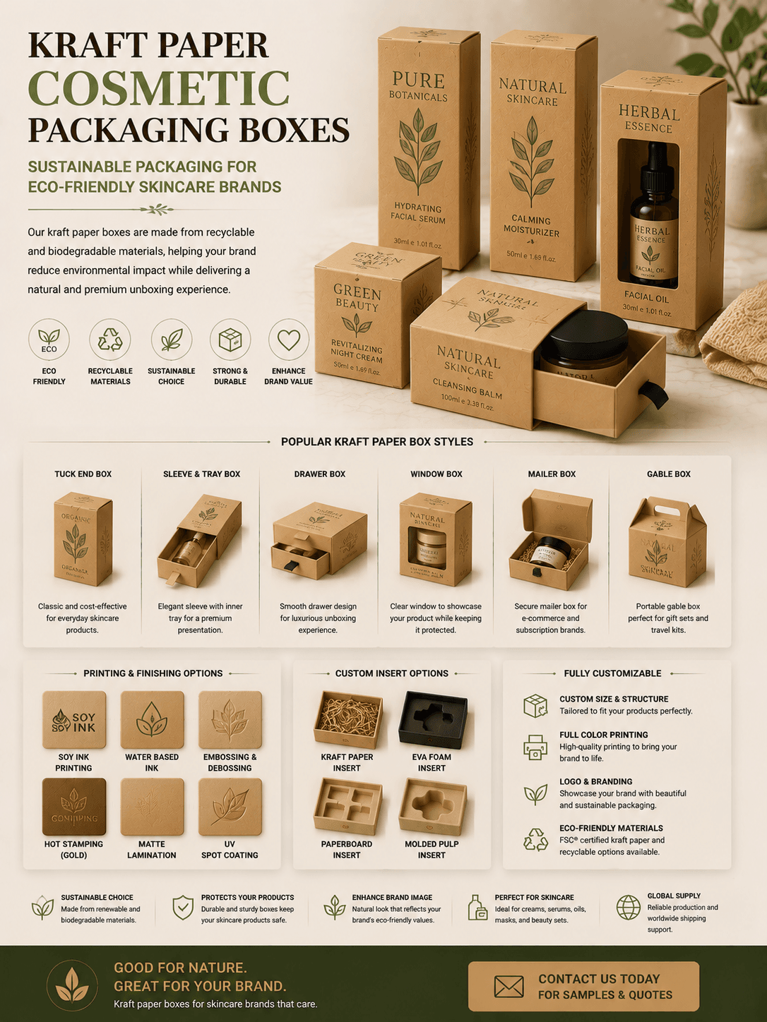 Kraft paper cosmetic packaging boxes for eco friendly skincare brands