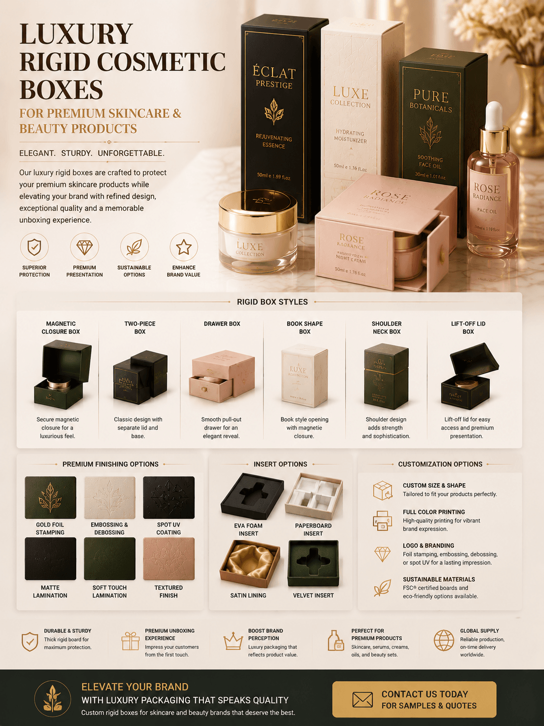Luxury rigid cosmetic boxes for premium skincare and beauty products