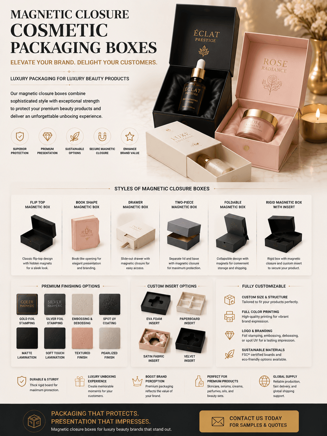 Magnetic closure cosmetic packaging boxes for luxury beauty products
