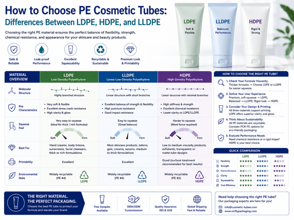 How to Choose PE Cosmetic Tubes: Differences Between LDPE, HDPE, and LLDPE 3 PE Cosmetic Tubes Differences Between LDPE, HDPE, and LLDPE