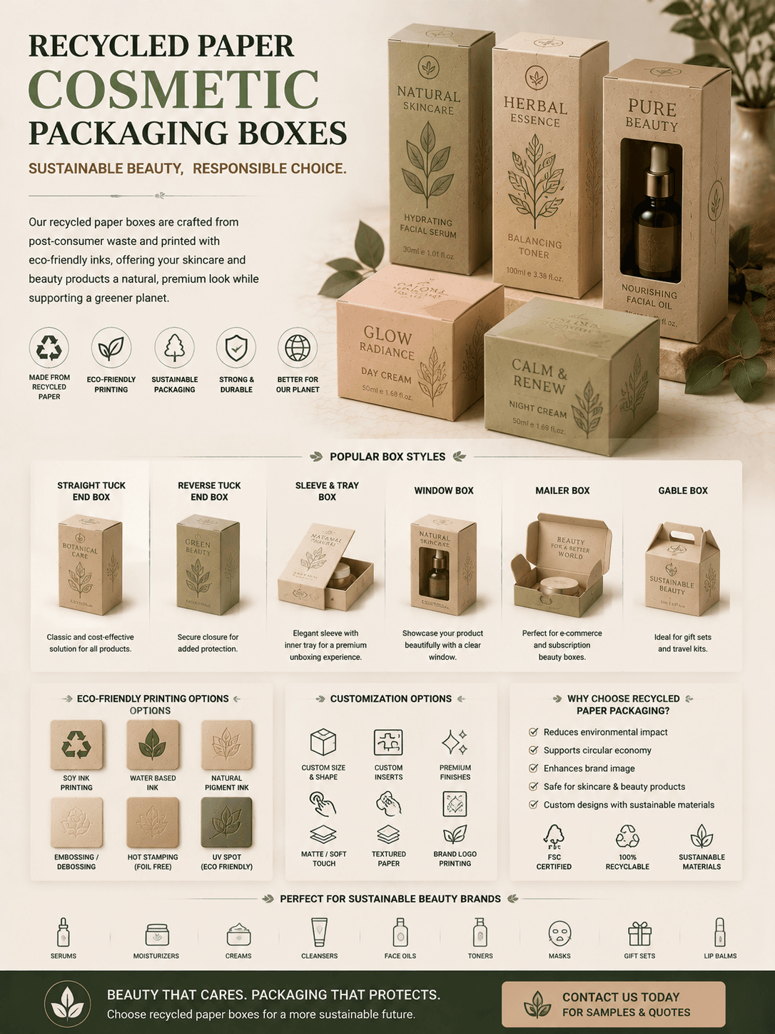 Recycled paper cosmetic packaging boxes for sustainable beauty products