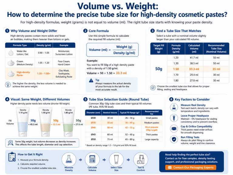 Volume vs. Weight: How to determine the precise tube size for high-density cosmetic pastes? 5 Volume vs. Weight: How to determine the precise tube size for high-density cosmetic pastes?