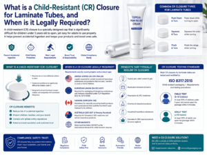 What is a child-resistant (CR) closure for laminate tubes, and when is it legally required