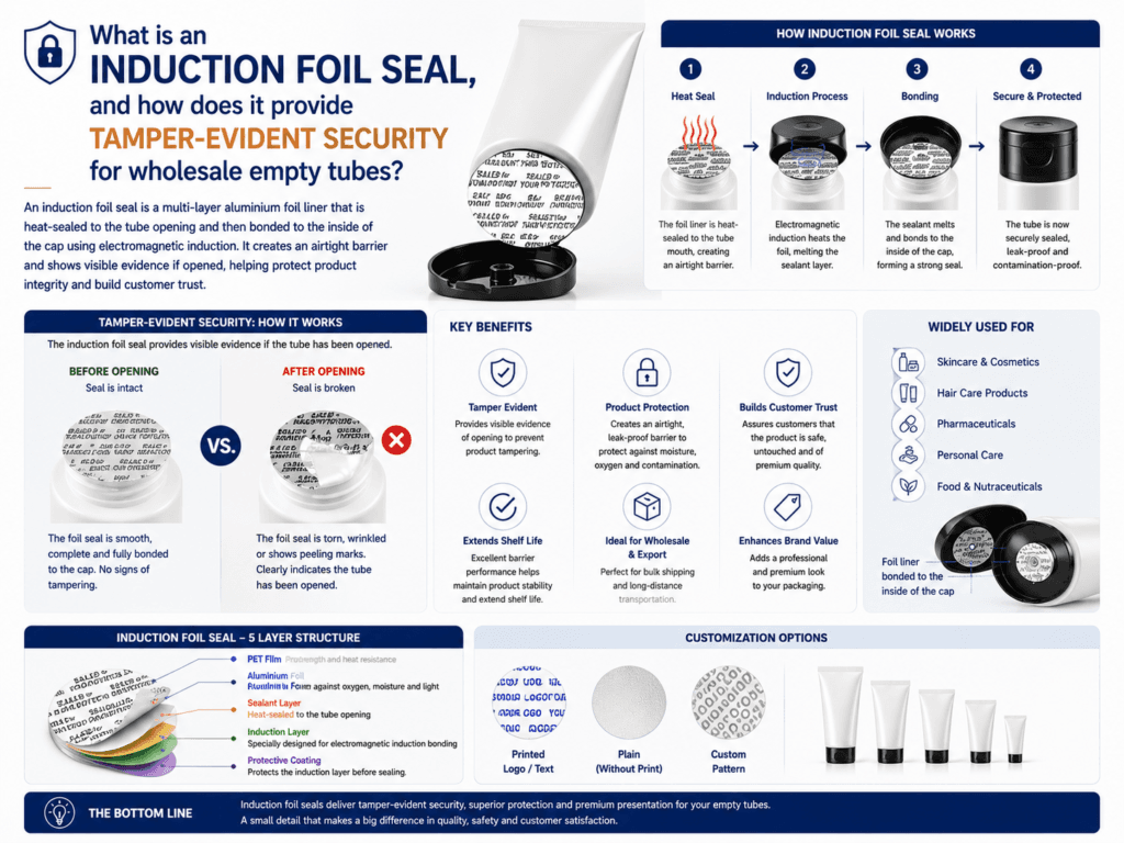 What is an induction foil seal, and how does it provide tamper-evident security for wholesale empty tubes? 1 What is an induction foil seal, and how does it provide tamper-evident security for wholesale empty tubes