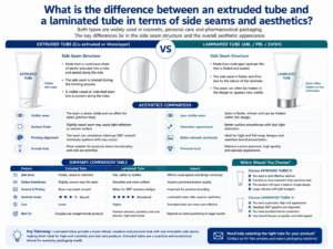 What is the difference between an extruded tube and a laminated tube in terms of side seams and aesthetics