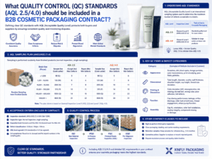 What quality control (QC) standards (AQL 2.5:4.0) should be included in a B2B cosmetic packaging contract