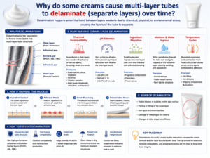 Why do some creams cause multi-layer tubes to delaminate (separate layers) over time?