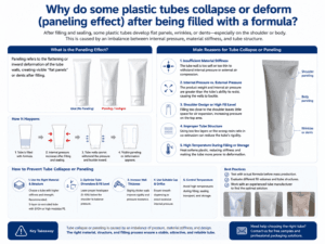 Why do some plastic tubes collapse or deform (paneling effect) after being filled with a formula?