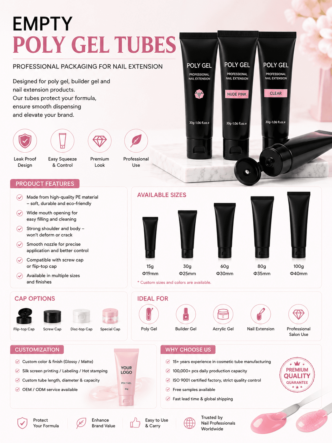 Empty Poly Gel Tubes 1 Empty poly gel tubes manufacturer for black nail extension gel packaging