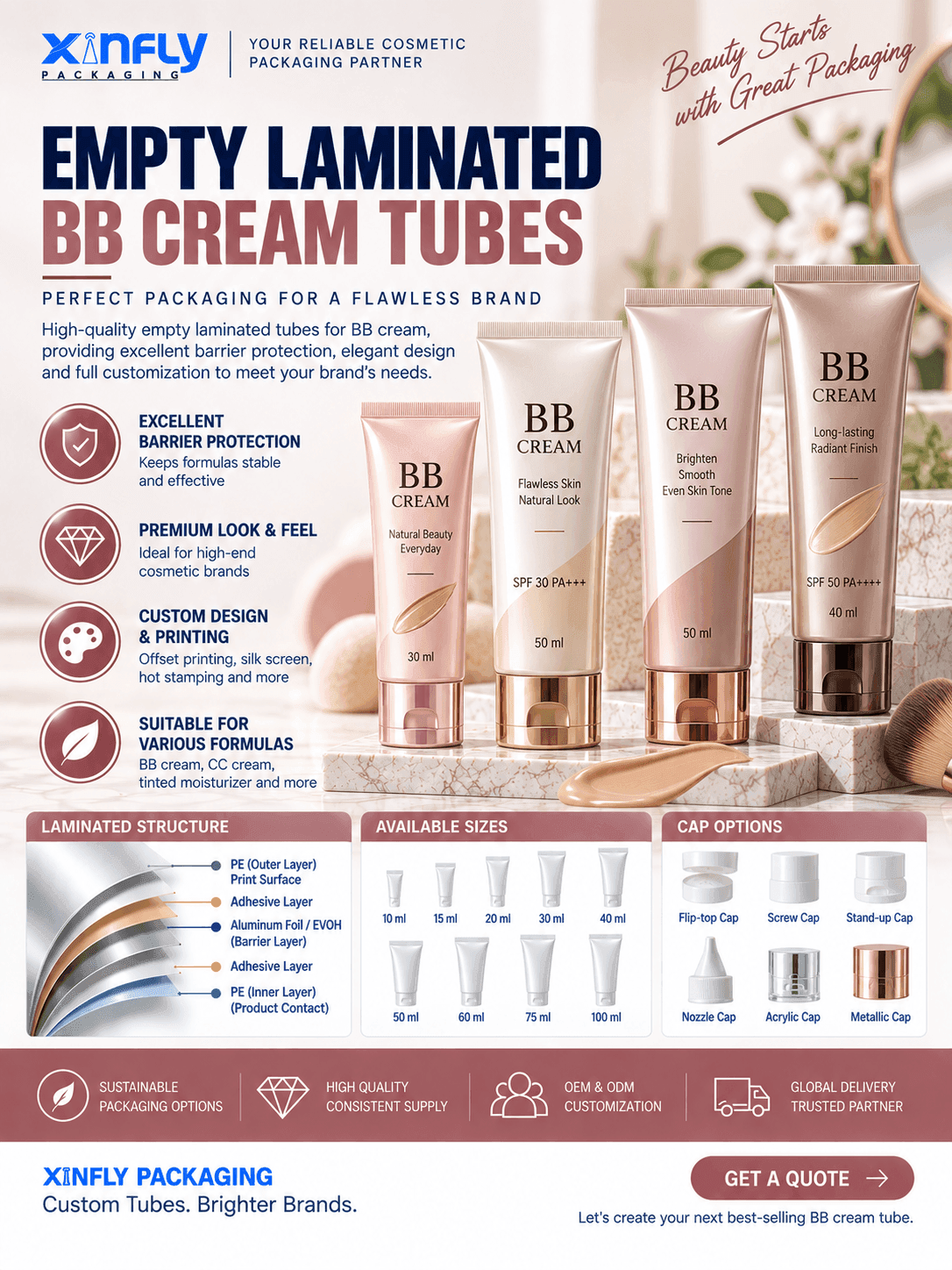30ml empty laminated BB cream tubes ABL PBL cosmetic packaging manufacturer