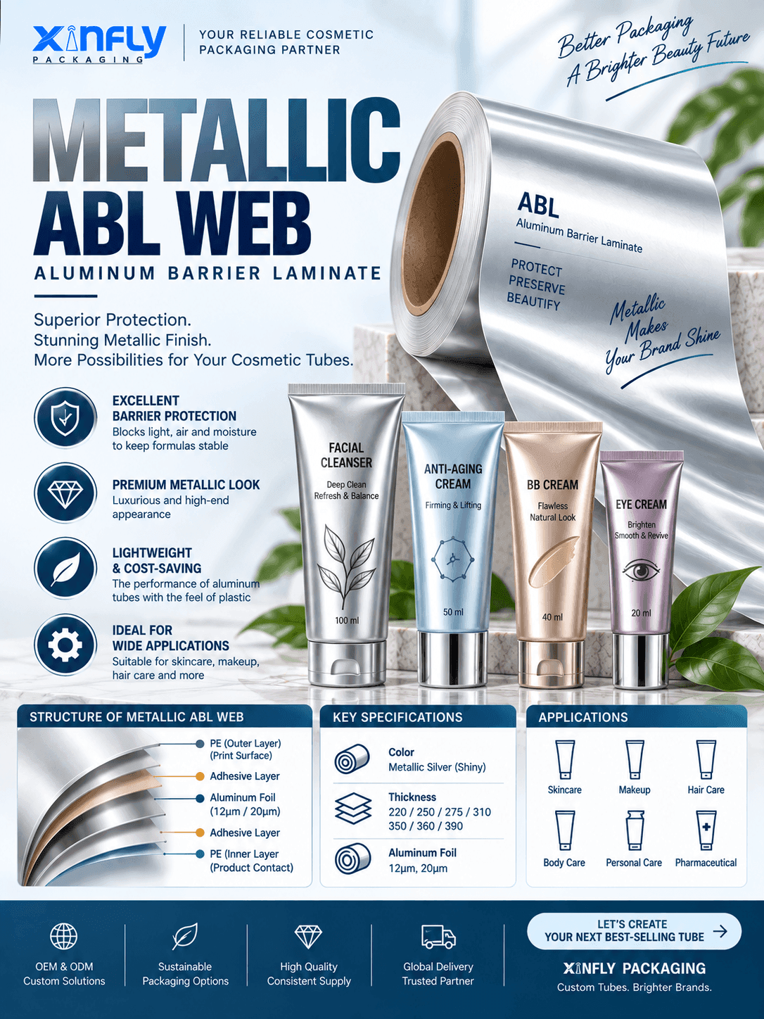 Metallic ABL Web aluminum barrier laminate web for cosmetic squeeze tubes